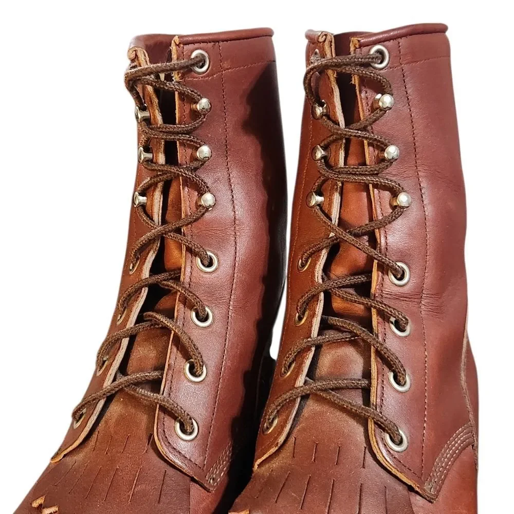 Justin Boots Kiltie Size 7 B Brown Lace Up Ankle Western Almond Toe Excellent